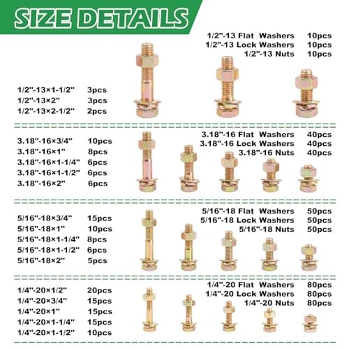 Foliv 702 PCS Grade 8 Nuts and Bolts Assortment Kit, SAE Bolts Assortment Kit with Hex Head Cap Bolts, Flat & Lock Washers, Fine & Coarse Thread, Yellow Zinc Plated for Corrosion Resistance - Thumbnail 4