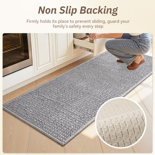 PADOOR Kitchen-Rugs Non Slip Washable, Absorbent Kitchen Mats for Floor, Soft Braided Kitchen-Mat, Farmhouse Kitchen Floor Mat Sink Rugs for Kitchen Floor (Grey and Black, 20"x32") - Thumbnail 5