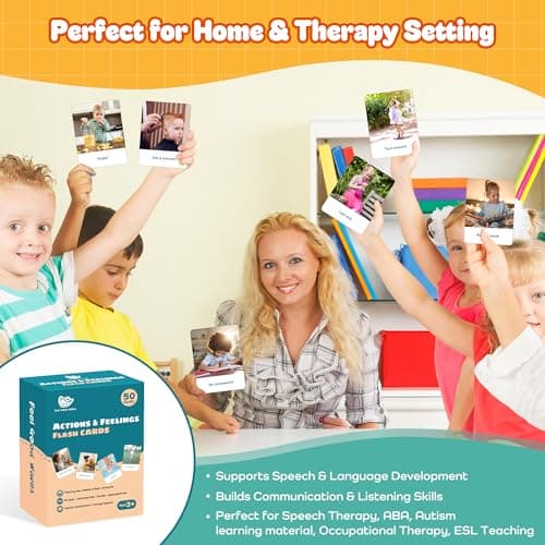 Actions Flash Cards for Kids (Ages 3-7), 50 Real-Life Photo Cards for Speech & Language Development, Based on Total Physical Response (TPR) Learning Approach, Support Daily Feelings - Thumbnail 4