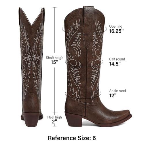 Erocalli Fashion Cowboy Boots for Women Knee High Embroidered Western Cowgirl Boots 2026 Spring - Wide Calf, Snip Toe, Pull On, Long Boot, Low Heel, Rodeo, Festival Ready, Country Style - Thumbnail 5