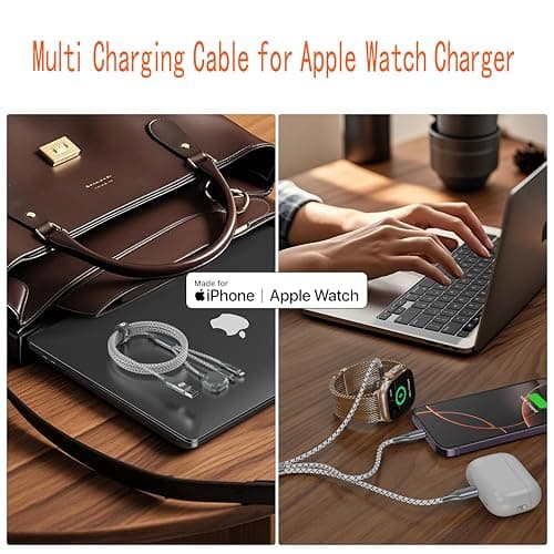 Multi Charging Cable for Apple Watch Charger 4FT, 3 in 1 Charging Cable USB A/C to Lightning Type C USB C Cord iWatch Magnetic Wireless Charger Wire for Apple iWatch iPhone Android Phone - Thumbnail 5