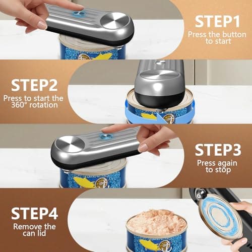 One‑Touch Rechargeable Cordless Electric Can Opener, Auto‑Stop Smooth‑Edge Lid Cutter, Hands‑Free Kitchen Gadget Fits Multiple Can Sizes for Food, Pet Food – for Seniors & Arthritis (Silver-Black) - Thumbnail 4