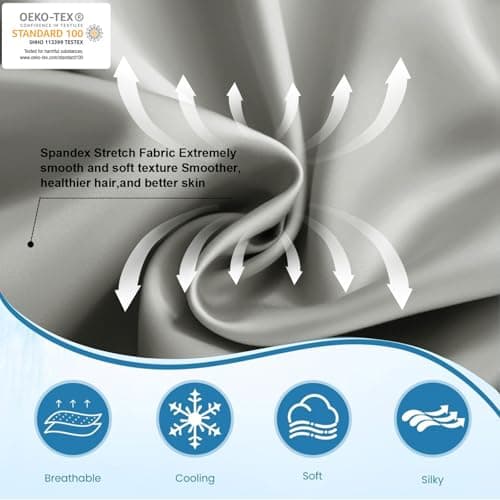 LOVSTOY Cooling Pillow Cases Set of 2,Standard Size Cool Pillowcases for Hair Skin and Hot Sleepers, Soft Silky Summer Pillow Cover with Envelope Closure, Grey, 20"x26" - Thumbnail 4