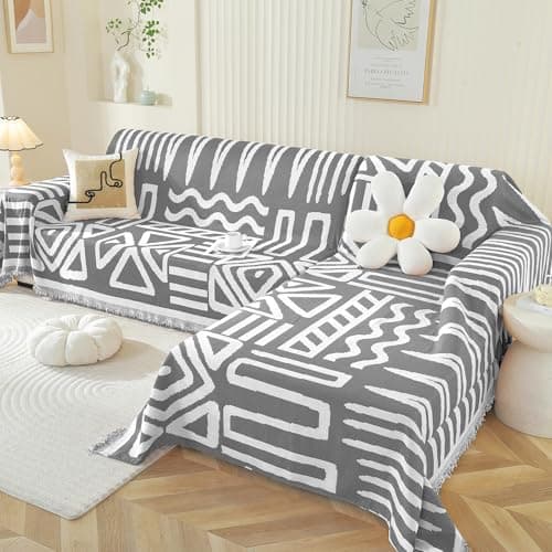 OstepDecor Boho Sectional Couch Covers 2 Pieces, L Shaped Sofa Cover, Chenille Couch Cover for Dogs Washable, Couch Cover Blanket, Sofa Slipcover for 2-3 Cushion Couch (71"x110"+71"x118", Dark Grey)