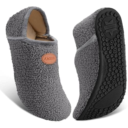 ATHMILE House Slippers for Women Men Microfiber Barefoot Shoes Slip On Slipper Socks Indoor Non Slip Foldable Lightweight for Travel Yoga Home Grey - Image 1