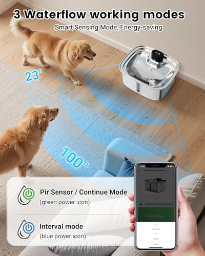 Smart Dog Water Bowl Dispenser Large, 10L/ 2.64Gal Cordless Dog Water Fountain Stainless Steel with APP Monitoring, 4000mah Automatic Cat Water Fountain for Mutil-Pets Large Dogs, 3 Fountain Modes - Thumbnail 4