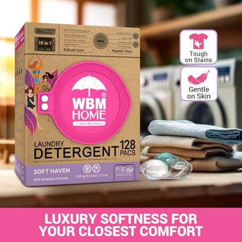 WBM Home Laundry Pods, Total 128 Count | Specially Designed for Undergarments With Soft Heaven Fragrance | Laundry Detergent Pods Formulated With Plant-Based Formula and Gentle Stain Remover - Thumbnail 4