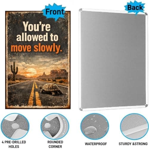 Youre Allowed To Move Slowly Tin Sign Inspirational Quote Metal Wall Decor Desert Road Tortoise Sunset Scene Rustic Motivation Plaque Vintage Travel Art For Home Office Cabin 8x12 Inch - Thumbnail 6