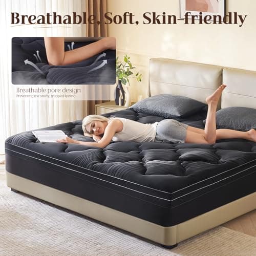 Queen Size Memory Foam Mattress Topper - 4 Inch Cooling Dual Layer with 2" Gel Memory Foam & 2" Thick 1500 GSM Pillow Top, Breathable Mattress Pad Cover Medium Firm Support for Back (Black) - Thumbnail 3