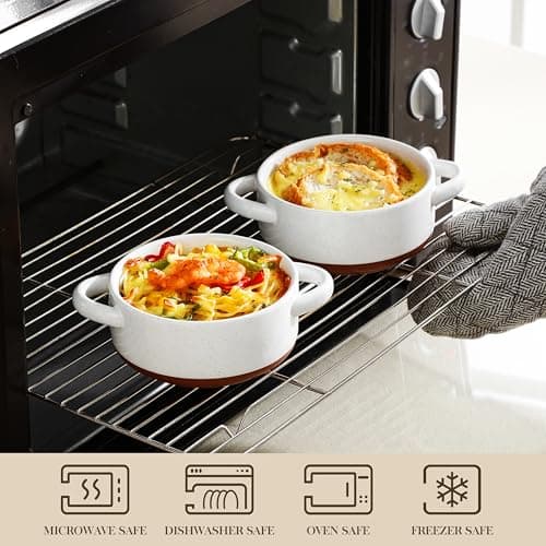 MALACASA Mini Cocotte Set - 12 OZ Small Casserole Dishes for Oven, Ramekins with Lids and Handles, Ceramic Mini Dutch Oven Set of 4, Microwave & Dishwasher Safe, Khaki White, Series TARA - Thumbnail 4