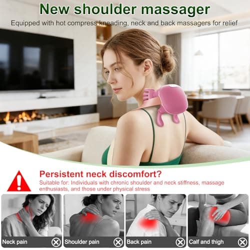 Nooydio Neck Massager, Neck and Back Massager with Heat & 4D Kneading, Shiatsu Deep Tissue Wireless Massager for Shoulder Cervical Pain Relief, Portable Rechargeable for Home Office (Pink) - Thumbnail 3