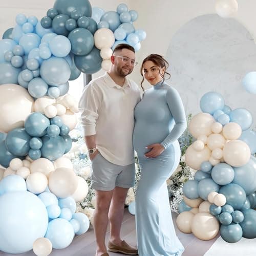 Dusty Blue Balloon Arch Kit 124Pcs blue and White Balloon Arch Garland Kit Include Macaron Blue Light blue Sand White Balloons for Baby Shower Bridal Shower Birthday Party Decorations - Thumbnail 5