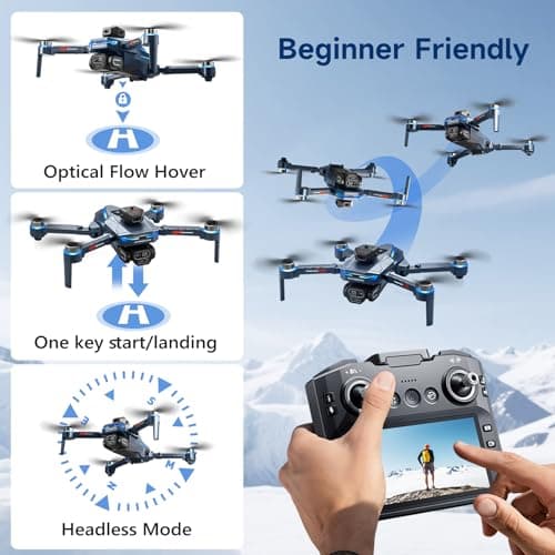 AXNEN Mini Drone with HD Camera,FPV RC Drone with Screen On Remote Controller,Brushless Motors,2 Batteries,Carrying Case,Foldable Quadcopter for Auto Return,Follow Me,Waypoints,for Beginners,Teens and Adults - Thumbnail 5