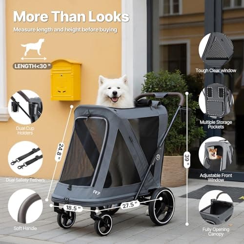Beberoad Pet Stroller for Medium Dogs Up to 66lbs, Large Dog Stroller One-Second Fold, R7 All-Terrain with ER Tires, Mesh Dual-Window, Full Disassembly&Washable Waterproof Oxford Fiber - Thumbnail 6