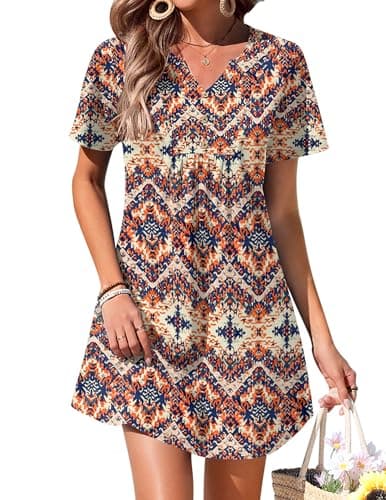 Ekouaer Women's Swimsuit Coverup Short Sleeve Bathing Suit Cover Up V Neck Beach Cover Up Dress Vacation Outfits 2026 (Ethnic Print, X-Large) - Image 1