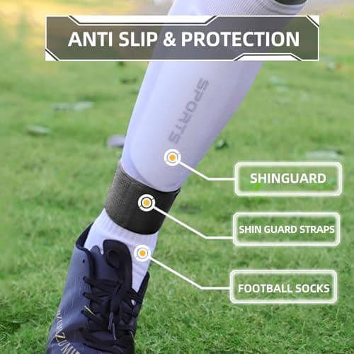 MOTSPO 4PCS Soccer Shin Guard Straps for Kids Youth Adult, Shin Pad Holders, Shinguard Stays, Lightweight & Adjustable, Black & White - Thumbnail 3