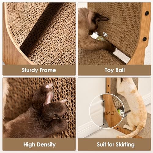 EHEYCIGA Cardboard Cat Scratcher for Indoor Cats, 26.8 Inch L Shaped Vertical Cat Scratching Board with Ball Cat Toy, Large Cat Scratcher Pad, Brown - Thumbnail 5