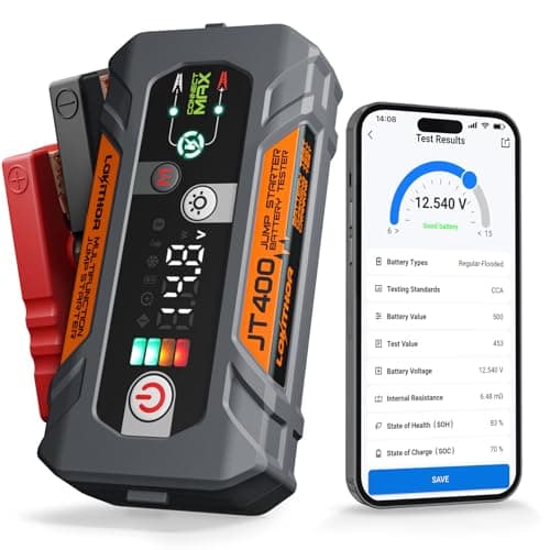 LOKITHOR JT400 12V Jump Starter and Battery Tester 2-in-1, 2500A Battery Jumper Starter Portable for Up to 8.5L Gas & 6.5L Diesel Engines, 100-2000 CCA Load Capacity Automotive Load Tester (Orange)