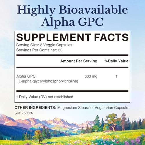 Vitalitown Alpha GPC Supplement 600 mg, Bioavailable Source of Choline, Acetylcholine Precursor, Non-GMO, for Brain Health, Memory, Focus & Cognitive Support, 60 Veg Caps - Thumbnail 2