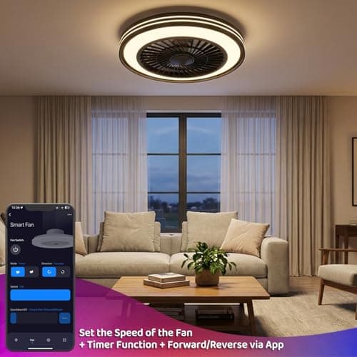 WUTGHUI RGB Ceiling Fans with Lights 20" Fandelier Low Profile Smart Ceiling Fan with Light, Flush Mount Ceiling Fan Light with Remote/APP (RGBWW (Supports Alexa Voice Control)) - Thumbnail 6