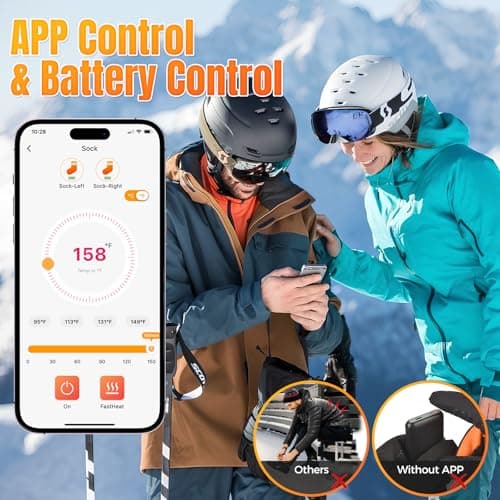 Starines 8000mAh Heated Socks for Men Women,APP Control Rechargeable Battery Electric Socks,Heating Foot Warmers Up to 13H Valentine's White Elephant Gift for Outdoor Winter Work Ski Hiking Hunting - Thumbnail 3