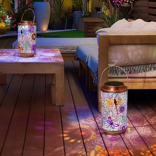 2Pack Solar Outdoor Lanterns Waterproof Multicolor Dragonfly Garden Gifts for Mom Women Backyard Lights Lanterns for Indoor,Outdoor, Outside,Mothers Day Gifts for Grandma Wife - Thumbnail 5
