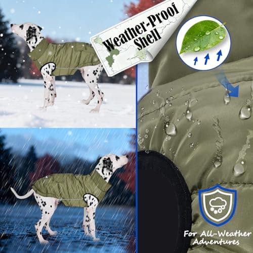 Dog Winter Puffer Jacket Waterproof, Reflective Furry Fleece Lined Dog Coats for Small Medium Dogs, Warm Snow Coat, Insulated Cold Weather Dogs Vest Jackets with Leash Hole, Olive - Thumbnail 5