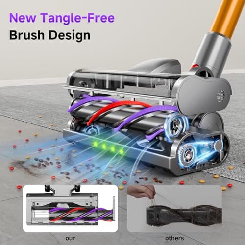 Clinkal Cordless Stick Vacuum Cleaner, 40Kpa Powerful Suction Vacuum Cleaner with LED Headlight, Detachable Battery, 8-in-1 Lightweight Handheld Vacuums for Pet Hair Carpet and Hardwood Floor, Purple - Thumbnail 4