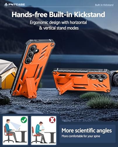 FNTCASE for Samsung Galaxy S26 Case: with [Built-in Screen Protector & Kickstand] [2 Front Frames] [Military-Grade Drop Protection] Heavy Duty Shockproof Rugged Case Full Body Protective Cover Orange - Thumbnail 4
