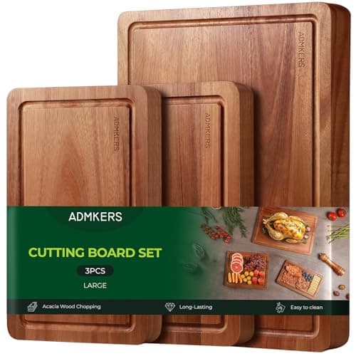 Wood Cutting Boards for Kitchen, Acacia Wooden Cutting Board Set, Charcuterie Board, Large Solid Chopping Board for Meat, Cheese, Fruit, Vegetables (set of 3) - Image 1