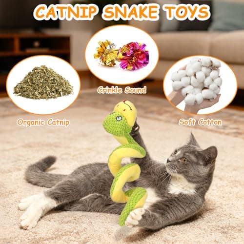 Retro Shaw 14" Large Crinkle Snake Cat Toy, Catnip & Silvervine Infused, Durable Chew Resistant Plush for Aggressive Chewers, Realistic Stuff Snake Interactive Kicker Toy for Large Indoor Cats - Thumbnail 4
