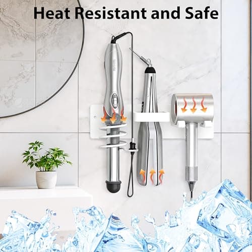 Dovyn Blow Dryer Holder Wall Mount, 3 in 1 Bathroom Hair Tool Organizer with Curling Iron Holder & Flat Iron Holder, Universal Hair Dryer Holder Rack Storage White - Thumbnail 6
