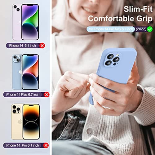 TISOOG Compatible with iPhone 14 Pro Max case, with 2 Pcs 9H Tempered Glass Screen Protector, [Camera Protection][Microfiber Lining] Slim Shockproof Silicone Case for iPhone 14 Pro Max, Light Blue - Thumbnail 2