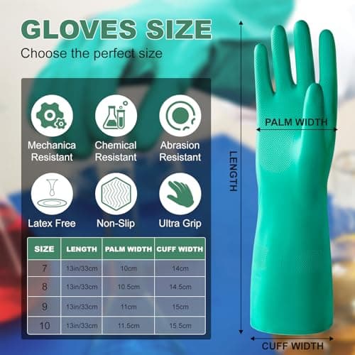 10 Pairs Heavy Duty Nitrile Chemical Resistant Gloves, 18mil,Reusable Latex Rubber Free Heavy Duty Gloves, Acid Alkali Oil Protection, Industrial Use and Household Cleaning, Non-Slip (X-Large) - Thumbnail 3