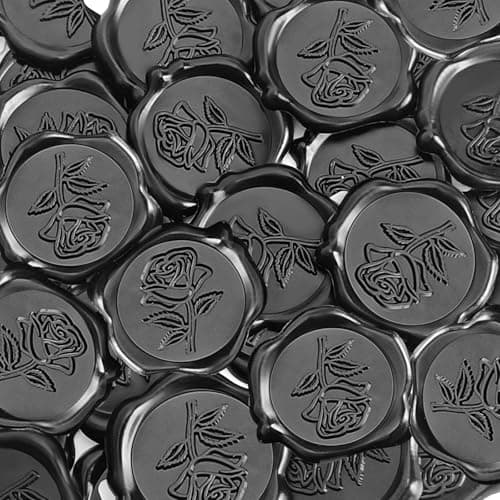 Pilloze 50 Pcs Black Wax Seal Stickers - Rose Style, Self Adhesive Wax Seal for Wedding Invitation, Good Adhesion, Black Rose Envelope Seals Stickers Perfect for Wedding Invitation, Scrapbooking - Image 1