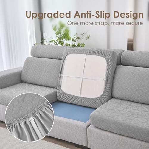 Genina Couch Cushion Covers Waterproof, Stretch Sectional Couch Covers, Sofa Cushion Cover Washable, Non Slip Magic Sofa Cover with Elastic Bottom and Straps, Pet-Friendly (2 Seater + 1 Chaise) - Thumbnail 4