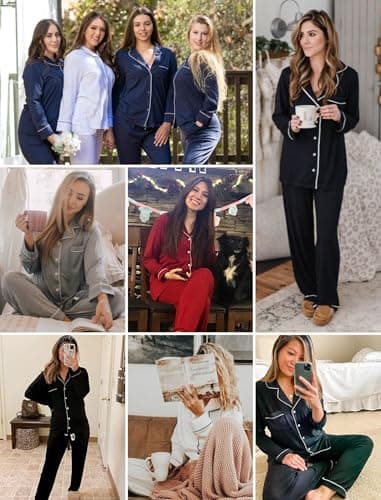 Leikar Button Up Pajama Set For Women Long Sleeve Striped Pajama Set Soft Pjs Lounge Sets M - Thumbnail 5