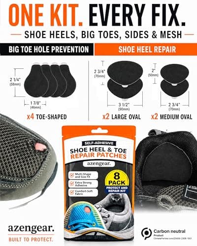 aZengear Shoe Heel Repair & Big Toe Hole Preventer Patch Kit: Stick-On, Strong Adhesive, Rip-Stop, Soft Suede, 4 Pairs Multi-Size for Sneakers, Boots, High Heels - Extends Shoe Life - Thumbnail 3