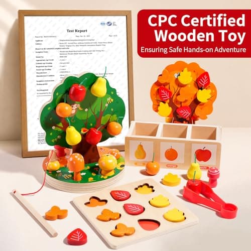 INIFEIDALA Montessori Toys for 3 4 5 6 Year Old - Wooden Educational Toy for Toddlers,Shape Sorting Puzzle for Fine Motor Skills,Apple Picking Magnetic Tree Toy,Hand-Eye Coordination,Color Recognition - Thumbnail 5