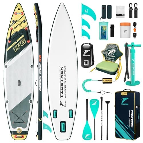TIDETREK 11'6" Inflatable Stand Up Paddle Boards, Premium SUP Accessories, Non-Slip Comfort Deck for Youth & Adults (Royal Teal/Kayak Seat) - Image 1