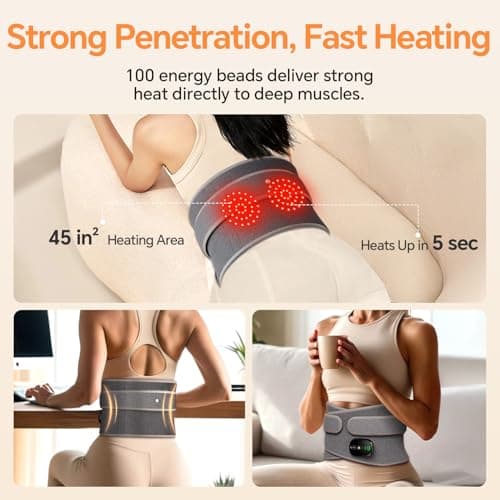 Heating Pad for Back, Lumbar Massager, Heated Waist Belt Wrap, Lower Back Pad with Heat Vibration 3 Levels Adjustable, 180 mins Battery, Cordless Portable, Touchscreen Control - Thumbnail 2