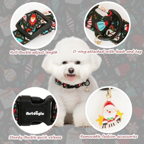 Astdogio Christmas Dog Collar with Santa & Snowman, Adjustable Cotton Collars for Medium Dogs, Medium Dog Collar Black Festive Collar for Dogs, Dog Christmas Collar Perfect for Photos - Thumbnail 3