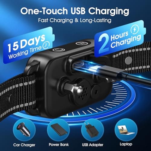 Dog Bark Collar for Large Medium Small Dogs - Smart AI 1S Stop Barking, Anti Barking Device & Dog Training Collar with Beep, Vibration & 8-Level Sensitivity, IP67 Waterproof, USB-C Fast Charge - Black - Thumbnail 6