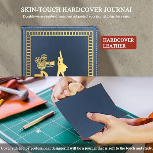 QDWXDEL Broadway A5 Hardcover Leather Journal for Women - 200 Pages Premium Paper Notebook, Theater Journal Notebook for School, Work (THROWING Blue) - Thumbnail 4