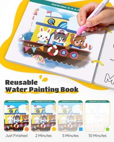 JUPITEARTH Mess Free Coloring Book, Reusable Water Painting Book with 2 Refillable Water Pens 28 Pages, Travel Airplane Road Trip Activity for Toddlers - Thumbnail 5