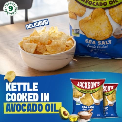 Jackson’s Classic Kettle Potato Chips (Variety Pack, 1.5 oz, Pack of 18) - Made with Premium Avocado Oil, Sea Salt, Salt & Vinegar and BBQ Flavors - Allergen-friendly, Gluten Free, Vegan - Thumbnail 5