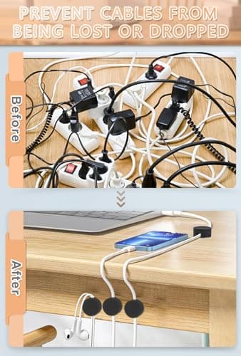 Maveek 5 Pcs Magnetic Cord Holder Cable Management, Strong Cable Clips Magnets Metal Plate, Adhesive Wire Organizers for Nightstand Desktop Wall Kitchen USB LAN (Black) - Thumbnail 4