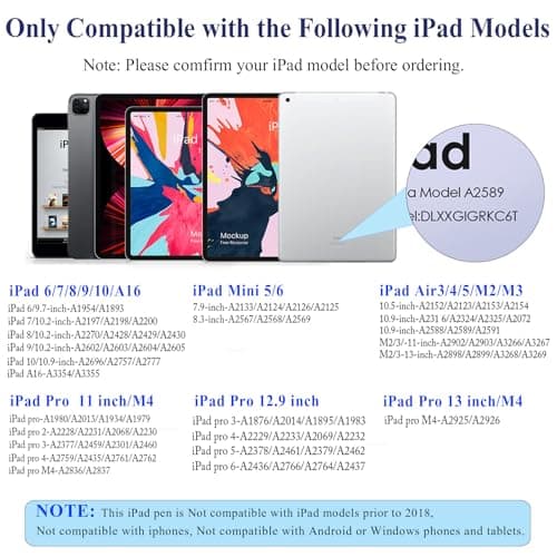 Stylus Pen for iPad 9&10th Generation 2018-2025 with Palm Rejection, Tilt Sensitivity, Tablet Digital Pencil Suit with Apple iPad 6/7/8/9/10th, Pro 11"/12.9"/M4, Air 3/4/5th/M2/M3, Mini 5/6th - Pink - Thumbnail 2