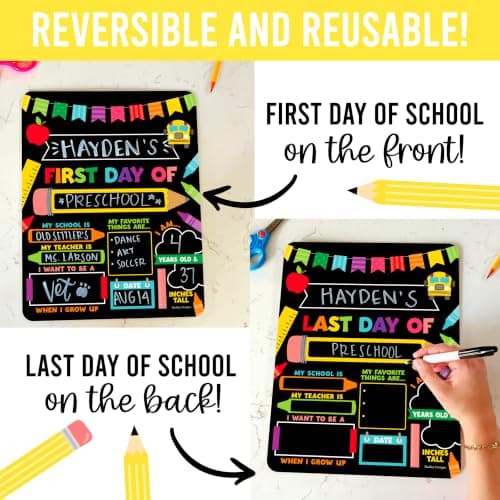 My First Day of School Sign with Marker -11"x14" Double-sided & Reusable Back to School Sign Board and Photo Prop for First and Last Day, Kindergarten PreK Preschool Chalkboard Back to School Supplies - Thumbnail 4