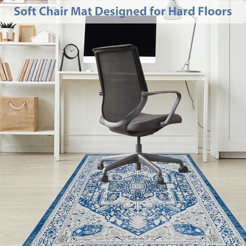 Office Chair Mat for Hardwood Floor, 0.2” Thick Non-Slip Desk Rug, Silent Glide Floor Protector for Rolling Chairs, Easy-Clean Surface,Silent Glide Mat for Tile & Laminate, Vintage Sapphire - Thumbnail 2